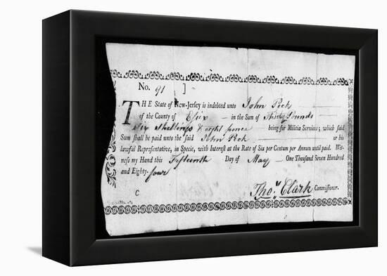 Military Due Bill, 1784-null-Framed Premier Image Canvas