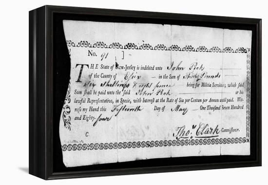 Military Due Bill, 1784-null-Framed Premier Image Canvas