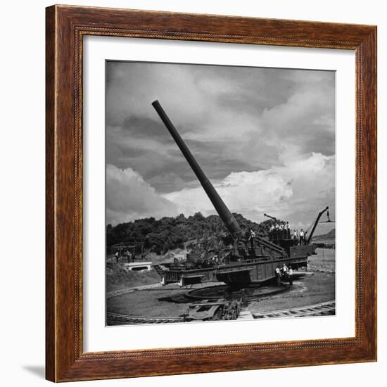 Military Personnel Manning a Large Gun Emplacement-null-Framed Photographic Print