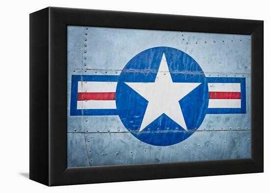 Military Plane with Star and Stripe Sign.-kyolshin-Framed Premier Image Canvas