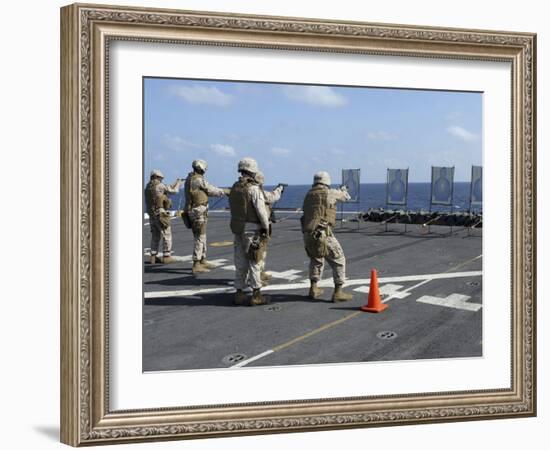 Military Policemen Train with the Berretta M9 9mm Pistol Aboard USS San Antonio-Stocktrek Images-Framed Photographic Print