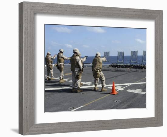 Military Policemen Train with the Berretta M9 9mm Pistol Aboard USS San Antonio-Stocktrek Images-Framed Photographic Print