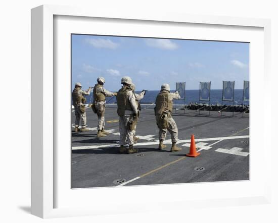 Military Policemen Train with the Berretta M9 9mm Pistol Aboard USS San Antonio-Stocktrek Images-Framed Photographic Print