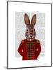 Military Rabbit in Red-Fab Funky-Mounted Art Print