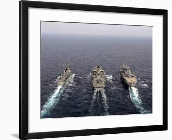Military Ships Conduct An Underway Replenishment in the Pacific Ocean-Stocktrek Images-Framed Photographic Print