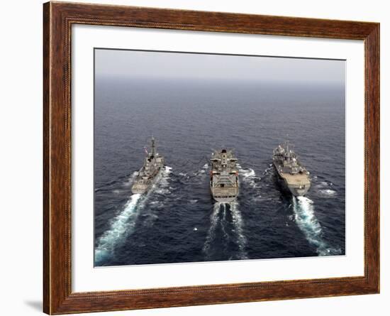 Military Ships Conduct An Underway Replenishment in the Pacific Ocean-Stocktrek Images-Framed Photographic Print