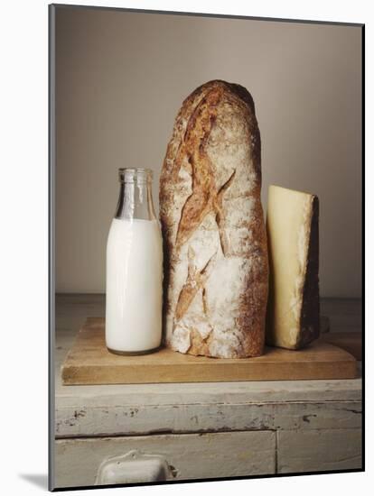 Milk Bottle, Bread and Cheese on a Wooden Cupboard-Joerg Lehmann-Mounted Photographic Print