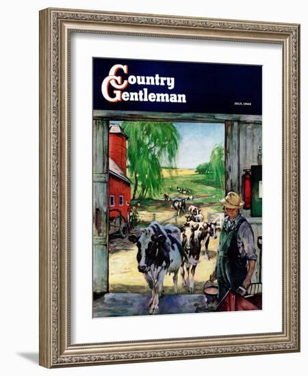 "Milking Time," Country Gentleman Cover, July 1, 1946-Matt Clark-Framed Giclee Print