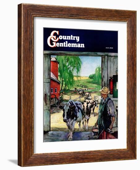 "Milking Time," Country Gentleman Cover, July 1, 1946-Matt Clark-Framed Giclee Print