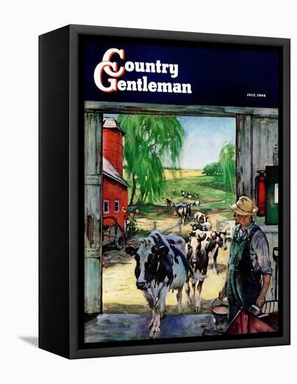 "Milking Time," Country Gentleman Cover, July 1, 1946-Matt Clark-Framed Premier Image Canvas