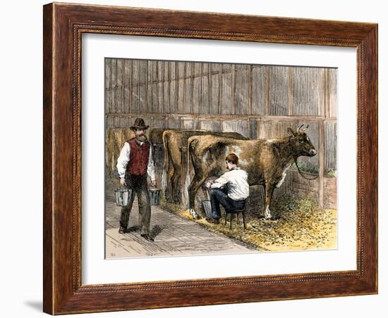 Milking-Time in a Dairy Barn, c.1870-null-Framed Giclee Print