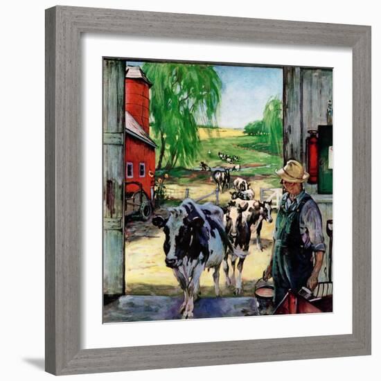 "Milking Time,"July 1, 1946-Matt Clark-Framed Premium Giclee Print