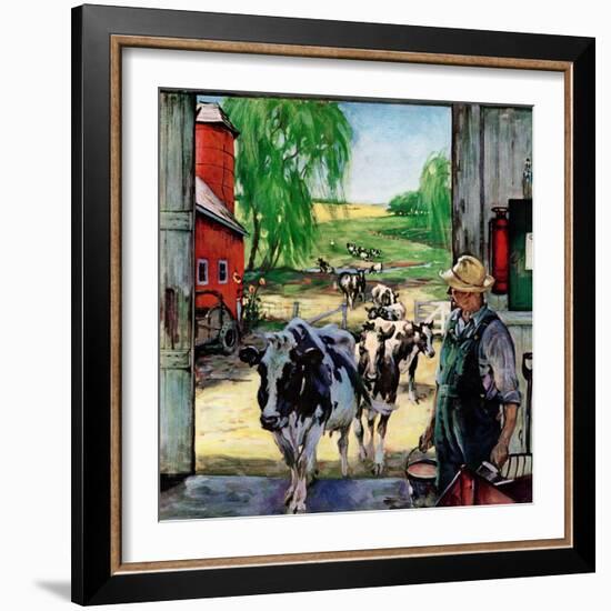 "Milking Time,"July 1, 1946-Matt Clark-Framed Premium Giclee Print