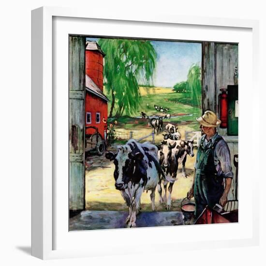 "Milking Time,"July 1, 1946-Matt Clark-Framed Premium Giclee Print