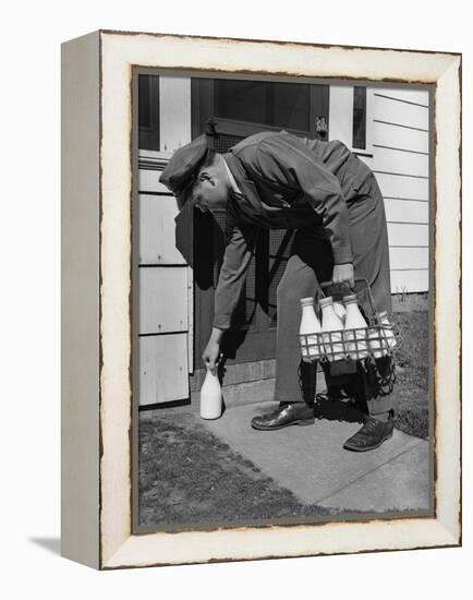 Milkman Leaving Milk Bottle on Doorstep-Philip Gendreau-Framed Premier Image Canvas