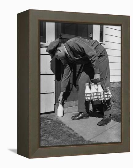 Milkman Leaving Milk Bottle on Doorstep-Philip Gendreau-Framed Premier Image Canvas