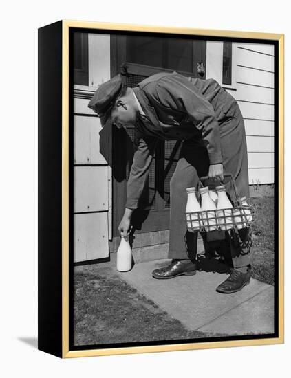 Milkman Leaving Milk Bottle on Doorstep-Philip Gendreau-Framed Premier Image Canvas