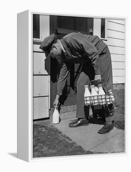 Milkman Leaving Milk Bottle on Doorstep-Philip Gendreau-Framed Premier Image Canvas