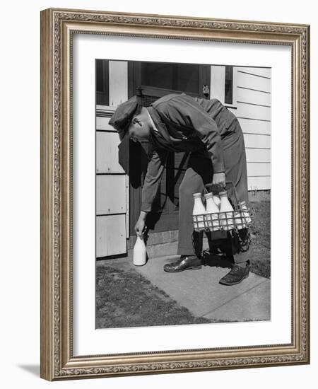 Milkman Leaving Milk Bottle on Doorstep-Philip Gendreau-Framed Photographic Print