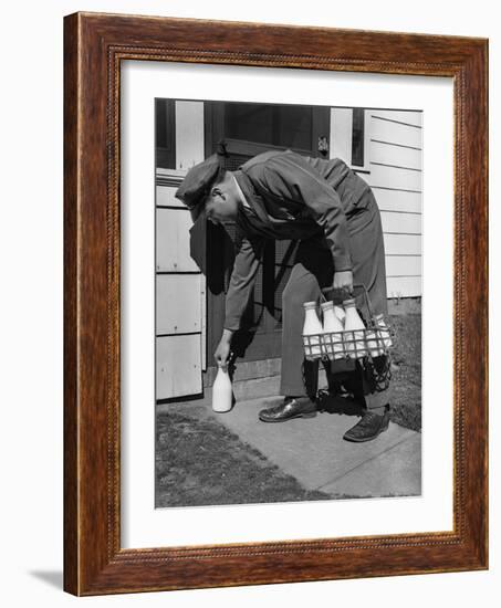 Milkman Leaving Milk Bottle on Doorstep-Philip Gendreau-Framed Photographic Print