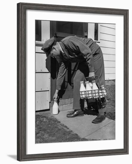 Milkman Leaving Milk Bottle on Doorstep-Philip Gendreau-Framed Photographic Print