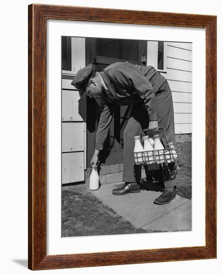 Milkman Leaving Milk Bottle on Doorstep-Philip Gendreau-Framed Photographic Print