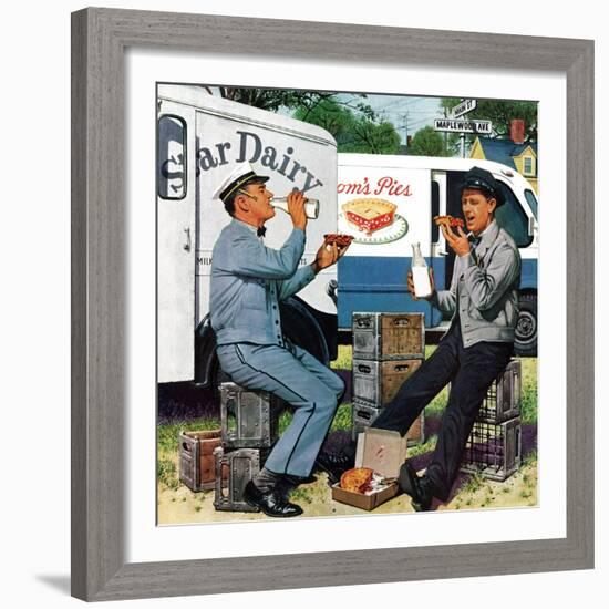 "Milkman Meets Pieman", October 11, 1958-Stevan Dohanos-Framed Giclee Print