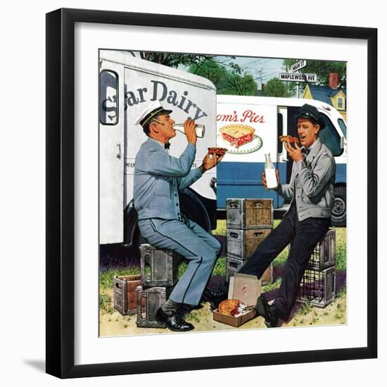 "Milkman Meets Pieman", October 11, 1958-Stevan Dohanos-Framed Premium Giclee Print