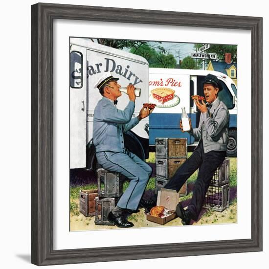 "Milkman Meets Pieman", October 11, 1958-Stevan Dohanos-Framed Giclee Print