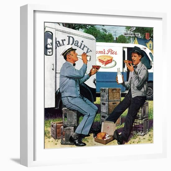 "Milkman Meets Pieman", October 11, 1958-Stevan Dohanos-Framed Giclee Print