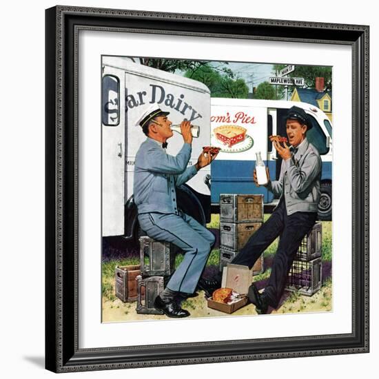 "Milkman Meets Pieman", October 11, 1958-Stevan Dohanos-Framed Giclee Print