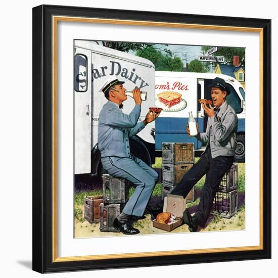 "Milkman Meets Pieman", October 11, 1958-Stevan Dohanos-Framed Giclee Print