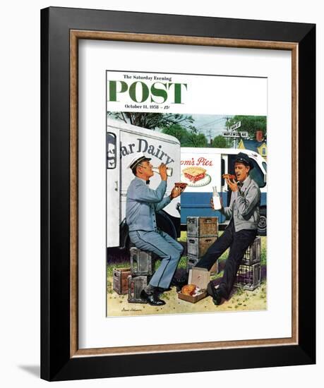 "Milkman Meets Pieman" Saturday Evening Post Cover, October 11, 1958-Stevan Dohanos-Framed Giclee Print