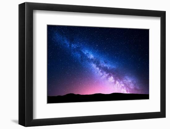 Milky Way and Pink Light at Mountains. Night Colorful Landscape. Starry Sky with Hills at Summer. B-Denis Belitsky-Framed Photographic Print