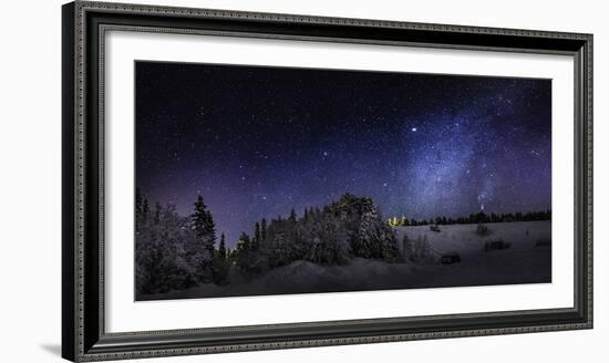 Milky Way Galaxy with Aurora Borealis or Northern Lights. Frozen Landscape-null-Framed Photographic Print