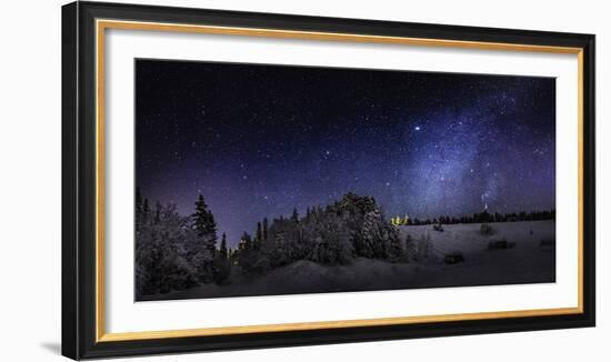 Milky Way Galaxy with Aurora Borealis or Northern Lights. Frozen Landscape-null-Framed Photographic Print