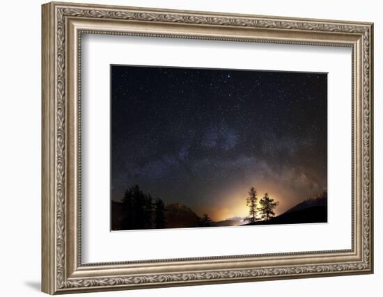 Milky Way over 2 Larches in Mieming View to Innsbruck and its Light Pollution-Niki Haselwanter-Framed Photographic Print