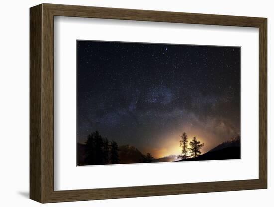 Milky Way over 2 Larches in Mieming View to Innsbruck and its Light Pollution-Niki Haselwanter-Framed Photographic Print