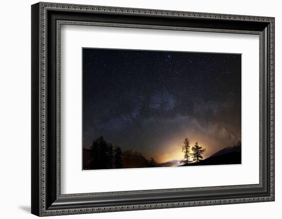 Milky Way over 2 Larches in Mieming View to Innsbruck and its Light Pollution-Niki Haselwanter-Framed Photographic Print