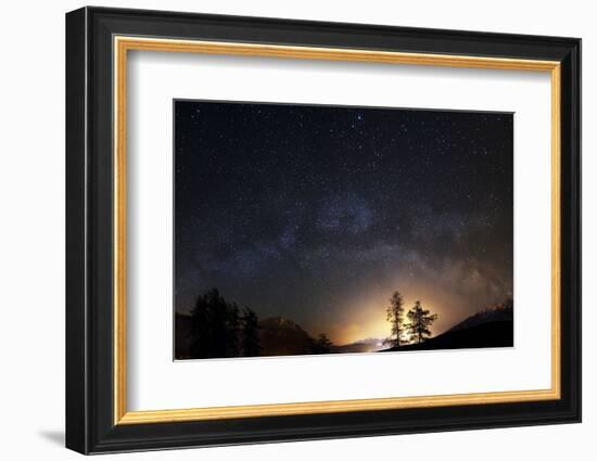 Milky Way over 2 Larches in Mieming View to Innsbruck and its Light Pollution-Niki Haselwanter-Framed Photographic Print