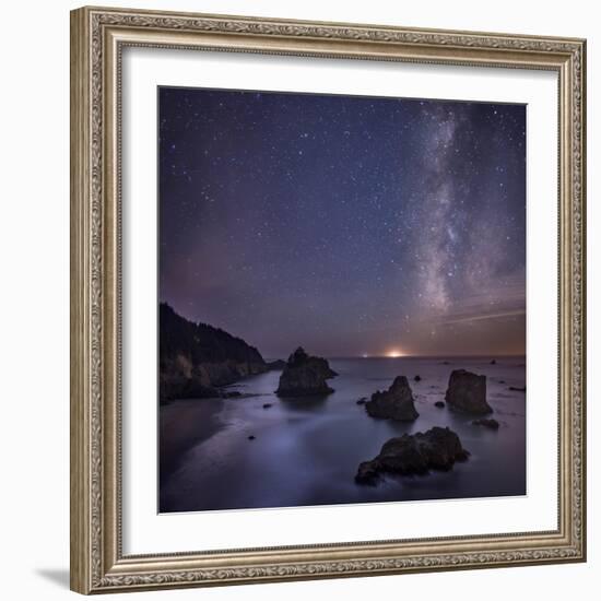 Milky Way over Ocean and Sea Stacks, Samuel Boardman State Park, Oregon, America, USA-Simonbyrne-Framed Photographic Print