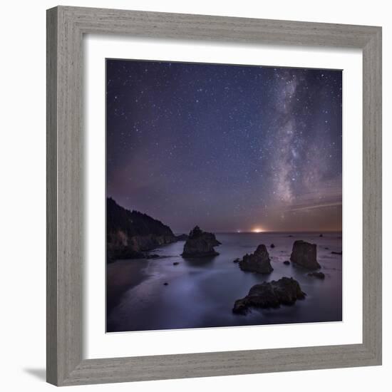 Milky Way over Ocean and Sea Stacks, Samuel Boardman State Park, Oregon, America, USA-Simonbyrne-Framed Photographic Print