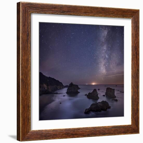 Milky Way over Ocean and Sea Stacks, Samuel Boardman State Park, Oregon, America, USA-Simonbyrne-Framed Photographic Print