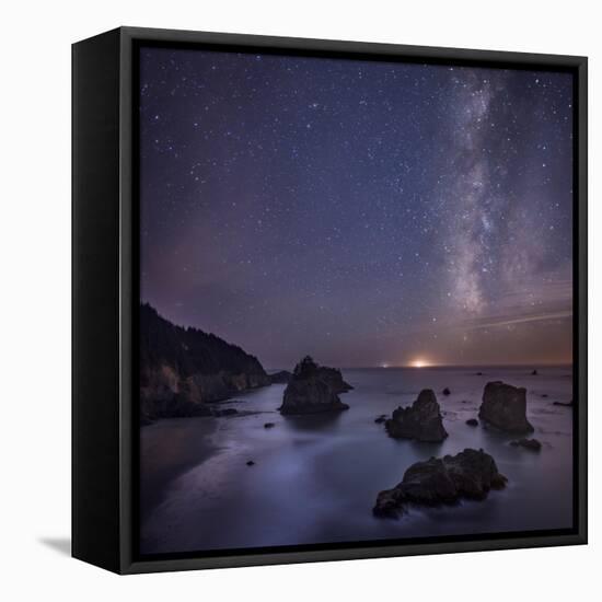 Milky Way over Ocean and Sea Stacks, Samuel Boardman State Park, Oregon, America, USA-Simonbyrne-Framed Premier Image Canvas