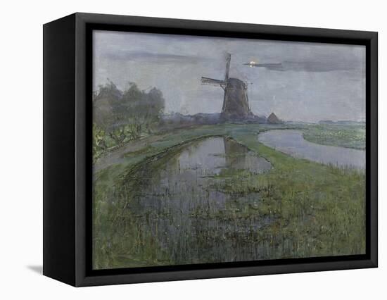 Mill Along the River Gein by Moonlight-Piet Mondriaan-Framed Stretched Canvas