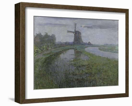 Mill Along the River Gein by Moonlight-Piet Mondriaan-Framed Art Print