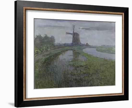 Mill Along the River Gein by Moonlight-Piet Mondriaan-Framed Art Print