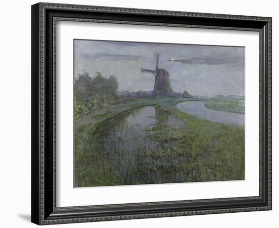 Mill Along the River Gein by Moonlight-Piet Mondriaan-Framed Art Print