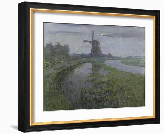 Mill Along the River Gein by Moonlight-Piet Mondriaan-Framed Art Print