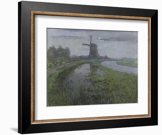 Mill Along the River Gein by Moonlight-Piet Mondriaan-Framed Art Print